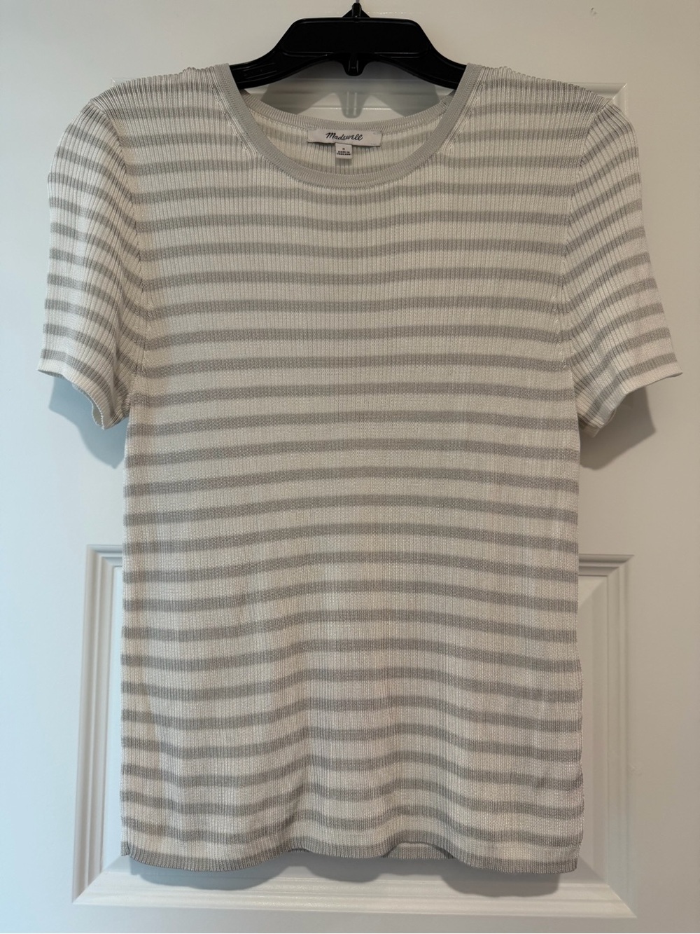 Madewell Light Gray & White Short-Sleeve Striped Tee